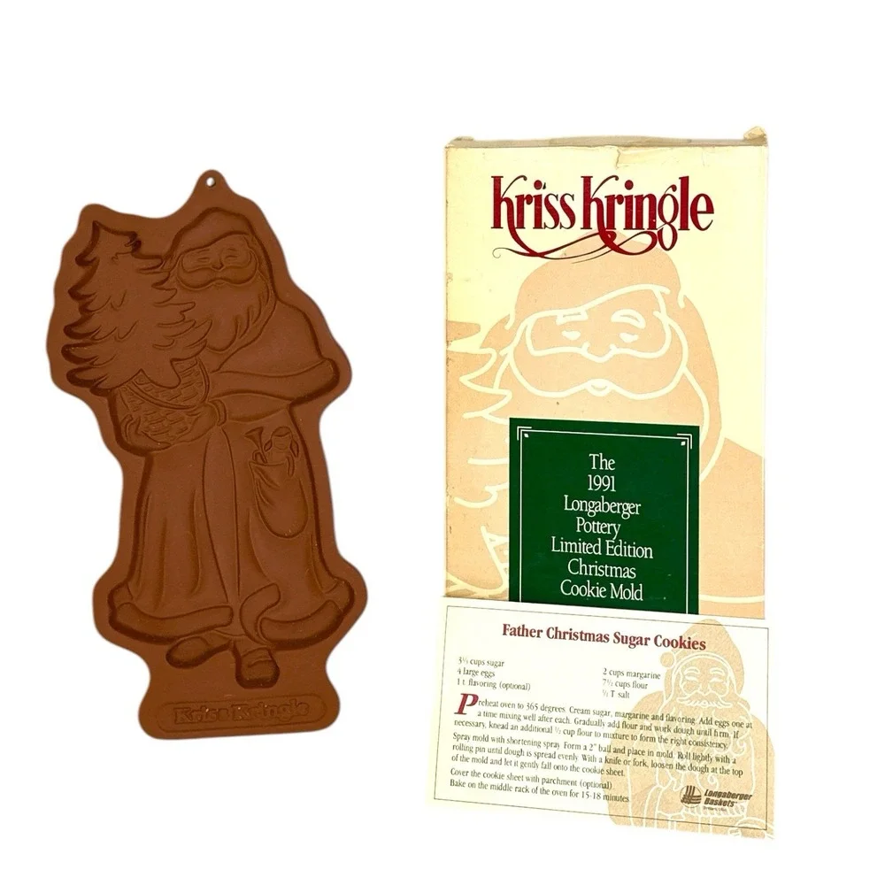 1991 Limited Longaberger Pottery Kriss Kringle Christmas Cookie Mold Santa Claus